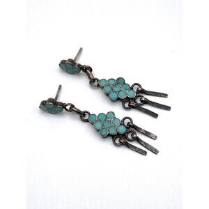 ZUNI Dishta TURQUOISE DOT INLAY EARRINGS Sterling Silver Vintage RARE Tribal